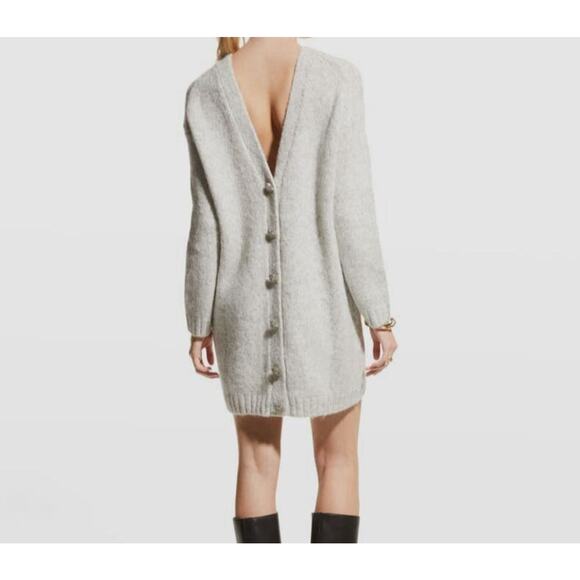 Ba&Sh Women's Gray Wool Blend V Back Beyla Sweater Dress Size 0/XS - Picture 2 of 14